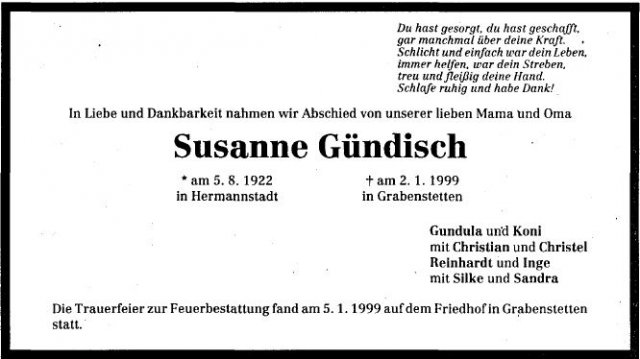 Renten Susanna 1922-1999 Todesanzeige